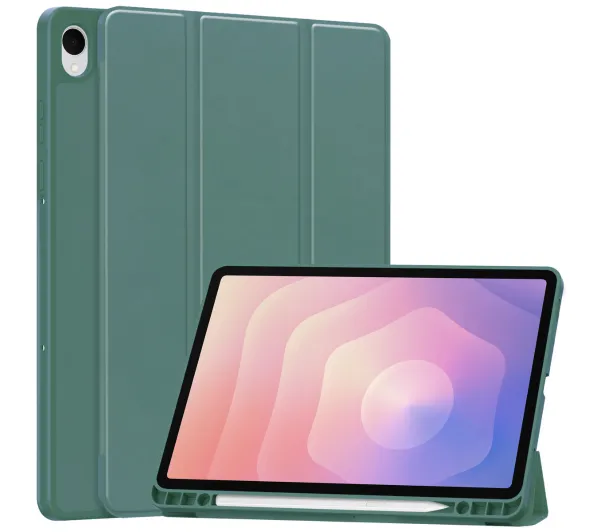 Bizon Case Tab Lizard z klapką do Samsung Galaxy Tab S11 Ciemnozielony
