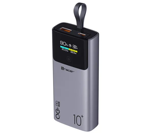 Powerbank TRACER Comet 10000 mAh Screen QC3.0 22.5W + PD 20W Szary