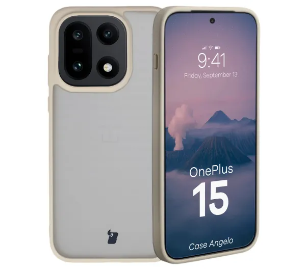 Bizon MatteO do OnePlus 15 Półprzezroczyste z beżową ramką