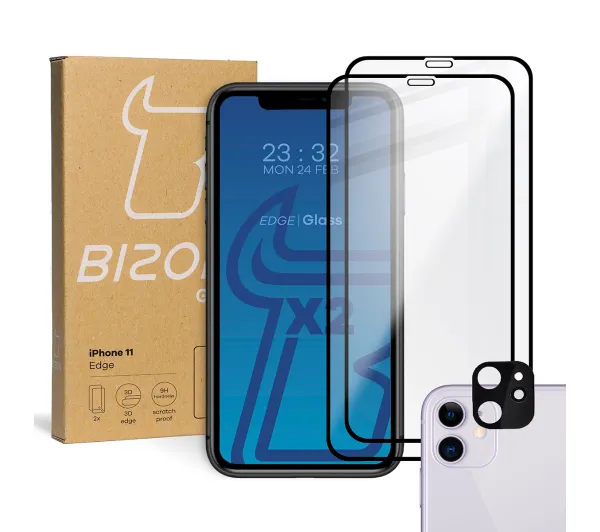 Bizon 2x Szkło + szybka na aparat Edge Pack do iPhone 11