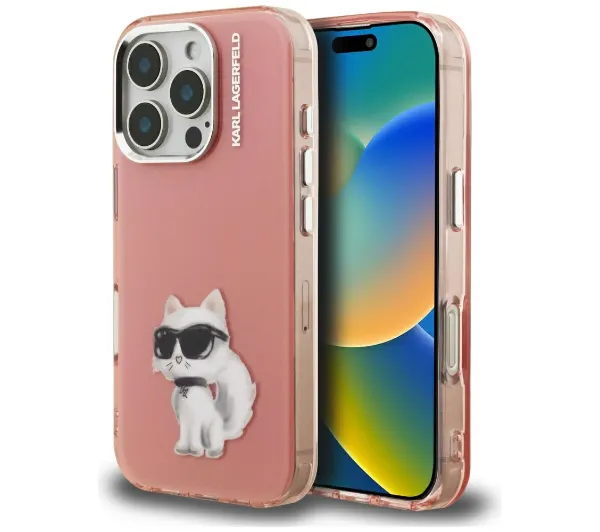 Karl Lagerfeld IML Aquarelle Choupette & Logo do iPhone 16 Pro Różowy