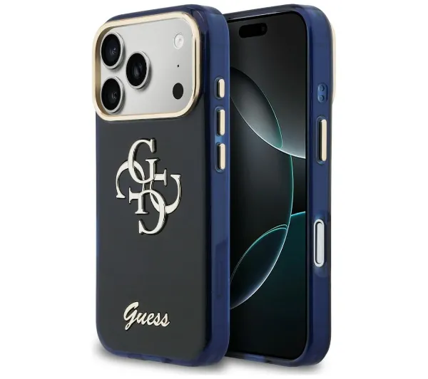 Guess IML 4G Script Metal do iPhone 17 Pro Max Niebieski