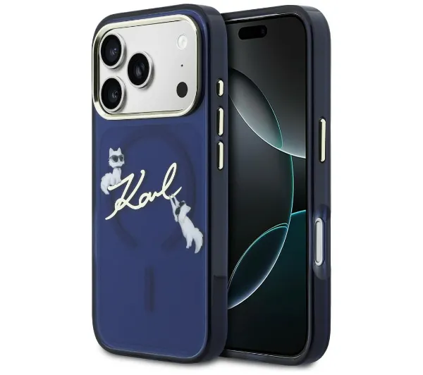 Karl Lagerfeld IML Choupettes Karl Script Logo MagSafe do iPhone 17 Pro Niebieski