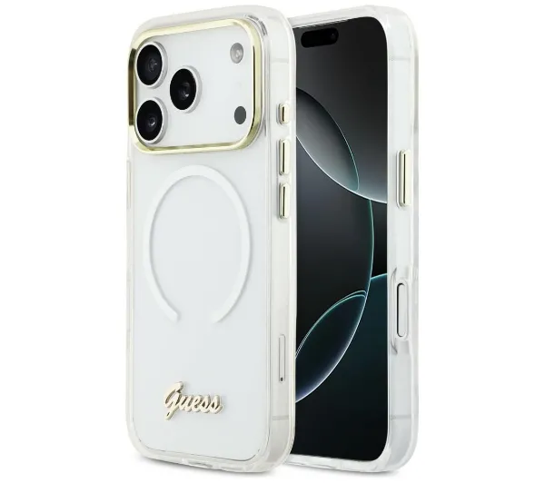 Guess IML Gradient Script Metal MagSafe do iPhone 17 Pro Max Biały