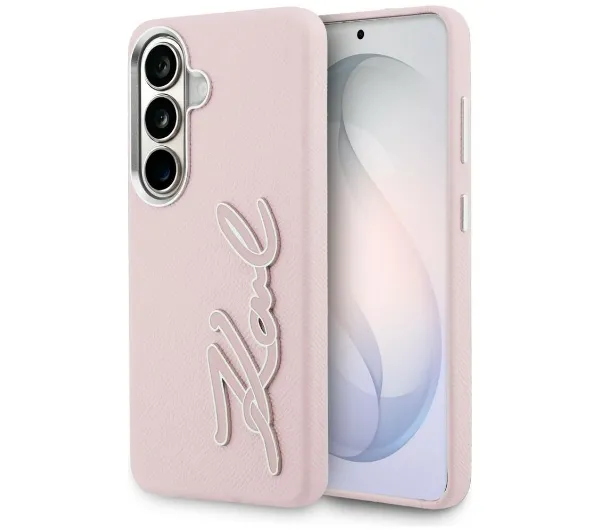 Karl Lagerfeld Grained Signature Metal Resin Logo do Galaxy S26 Różowy