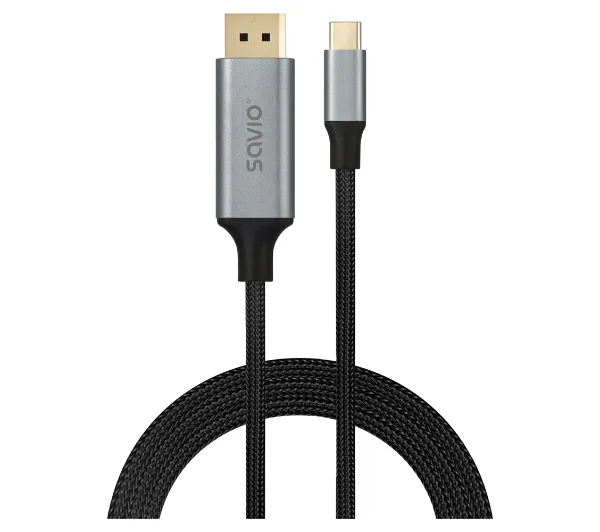 Savio CL-208 USB-C - DisplayPort 8K 60Hz 2m Szaro-Czarny