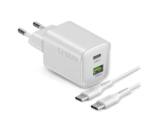 SBS Mini GaN PD USB-C USB-A 45W Biały + kabel 1,5m USB-C