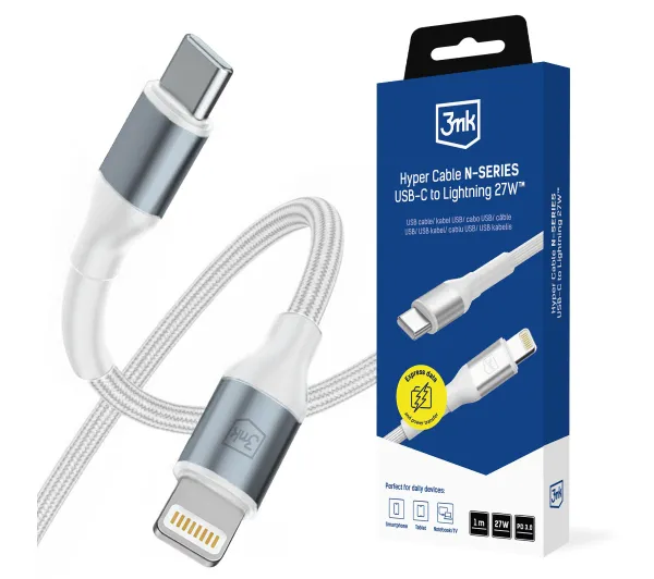 3mk Hyper Cable N-SERIES PD3.0 9V/3A USB-C do Lightning 1m 27W Biały