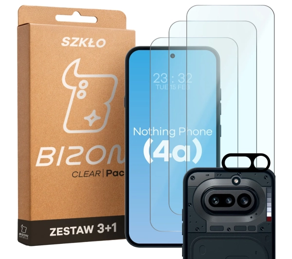 Bizon 3x Szkło + szybka na aparat Glass Clear Pack do Nothing Phone 4a