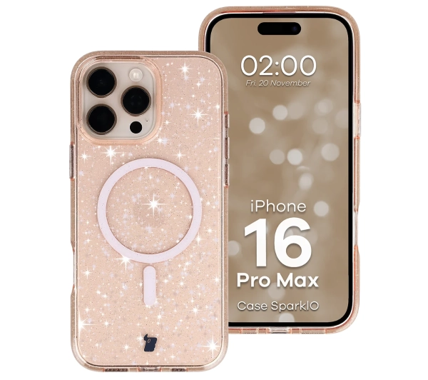 Bizon Case SparklO do iPhone 16 Pro Max Przezroczysto-Jasnopomarańczowe Z Brokatem
