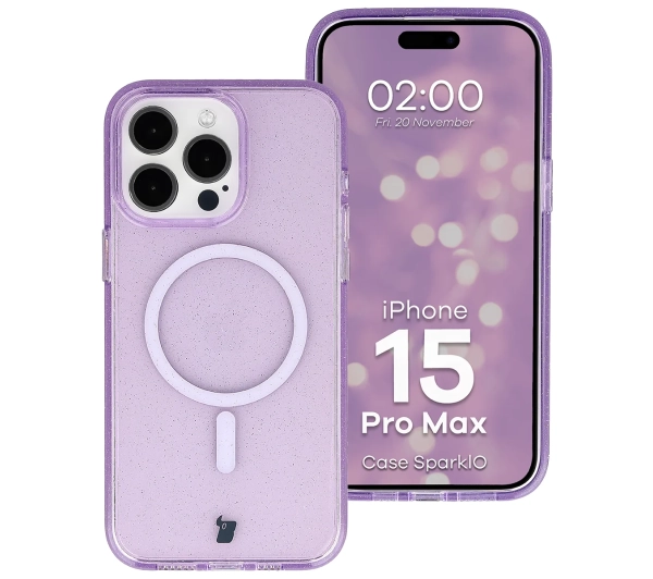 Bizon Case SparklO do iPhone 15 Pro Max Przezroczysto-Fioletowe Z Brokatem