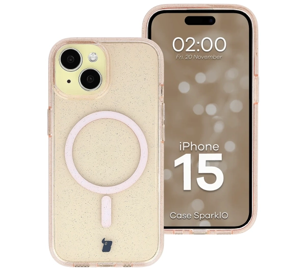 Bizon Case SparklO do iPhone 15 Przezroczysto-Jasnopomarańczowe Z Brokatem