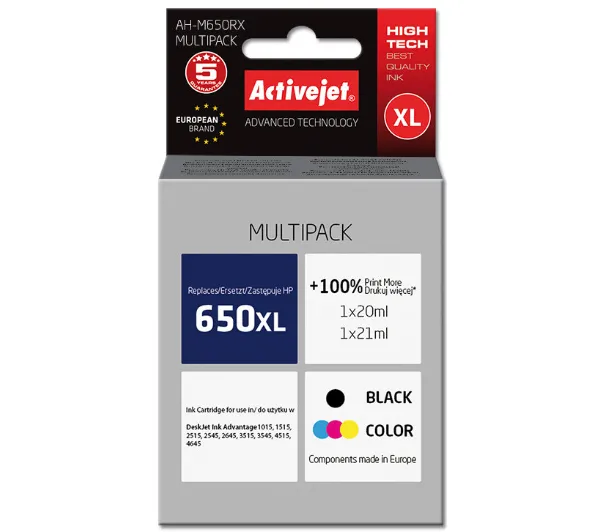 ActiveJet AH-M650RX (zamiennik 650XL) Czarny 20 ml Kolor 20 ml