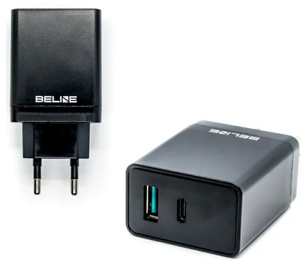 Nástěnná nabíječka Beline 1xUSB a 1xUSB-C 5A 18W černá/černá (pouze hlava)