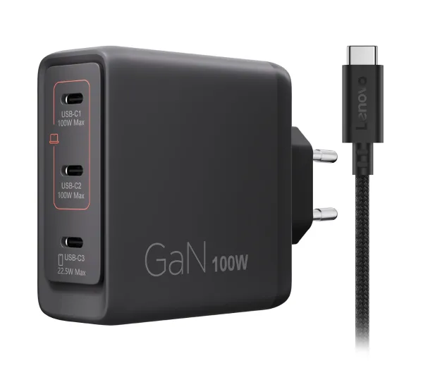 Lenovo G0A6100BEU GaN 3x USB-C 100W Czarny