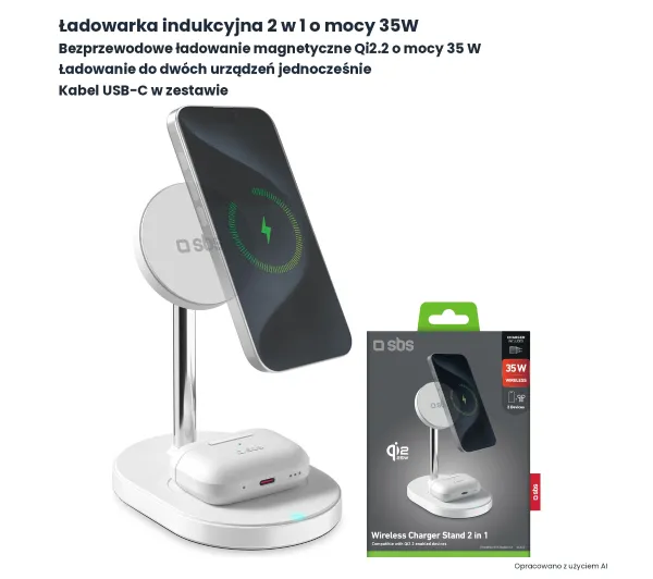 SBS 2w1 o mocy 35W QI2.2 Magsafe + PD45W