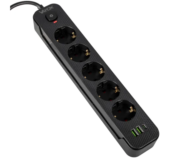 Vayox VA0466B-1,5 2x USB-A 1x USB-C 5 gniazd 1,5m Czarny