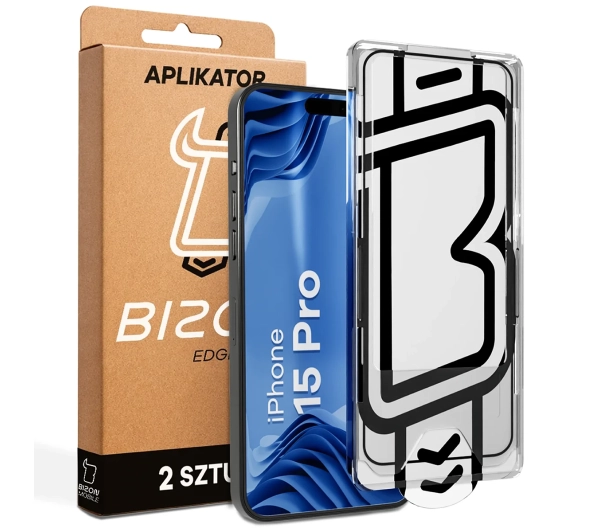 Bizon z ramką montażową Glass Aplikator Edge do iPhone 15 Pro 2 zestawy