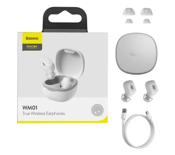 Baseus WM01 Dokanałowe Bluetooth 5.0 Biały - ⚡ BESTSELLERY ⚡