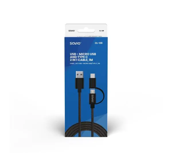 Savio CL-128 do 2w1 USB do micro USB/typ C 1m Czarny