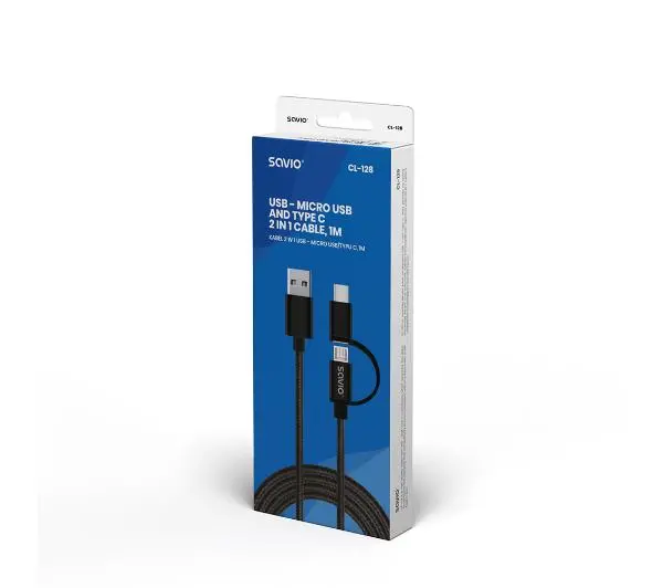 Savio CL-128 do 2w1 USB do micro USB/typ C 1m Czarny