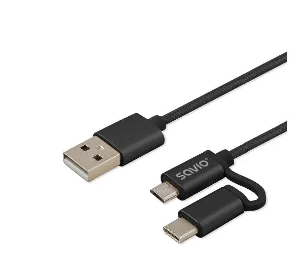 Savio CL-128 do 2w1 USB do micro USB/typ C 1m Czarny