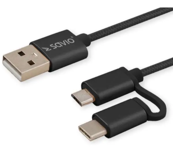 Savio CL-128 do 2w1 USB do micro USB/typ C 1m Czarny