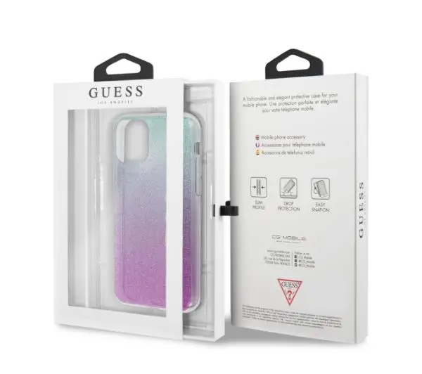 Guess Glitter Gradient GUHCN65PCUGLPBL do iPhone 11 Pro Max Różowo-niebieski