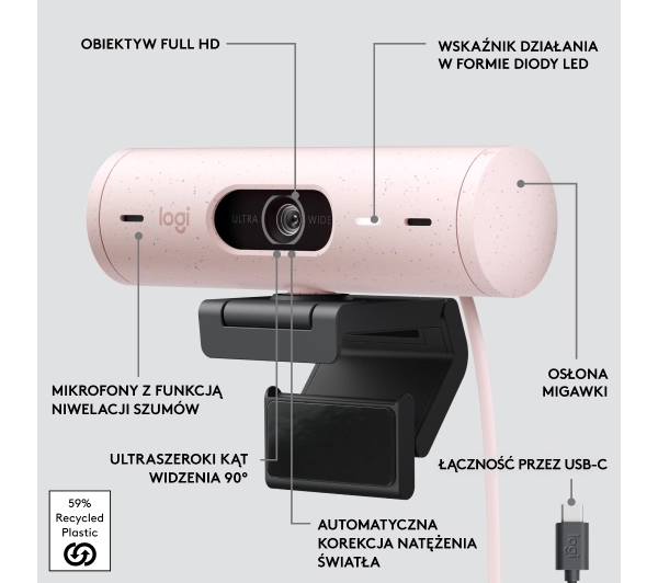 Logitech Brio 500  Rózowy - Kup na Raty - RRSO 0%