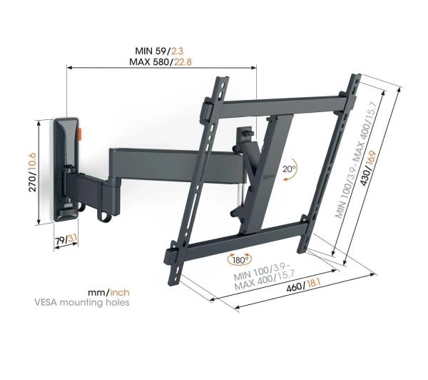 Vogels TVM 3443 Czarny od 32" do 65" Max 25kg - Kup na Raty - RRSO 0%