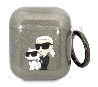 Karl Lagerfeld Glitter Karl&Choupette do Airpods 1/2 Przezroczysty/Czarny