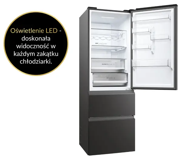 Haier Seria 5 HTW5618DNPT Pełny No Frost 185cm Szuflada z kontrolą wilgotności Zdalne sterowanie Czarny - Kup na Raty - RRSO 0%