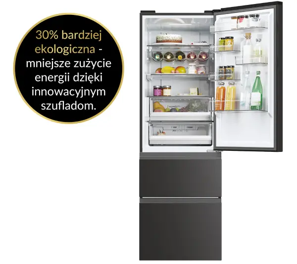 Haier Seria 5 HTW5618DNPT Pełny No Frost 185cm Szuflada z kontrolą wilgotności Zdalne sterowanie Czarny - Kup na Raty - RRSO 0%
