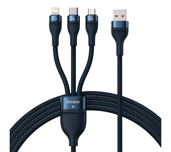 Baseus USB 3w1 Flash Series USB-C + micro USB + Lightning 66W 1,2m Niebieski - ⚡ EURO HIT CENOWY! ⚡