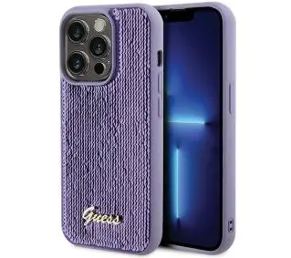 Guess Sequin Script Metal GUHCP15LPSFDGSU do iPhone 15 Pro Purpurowy