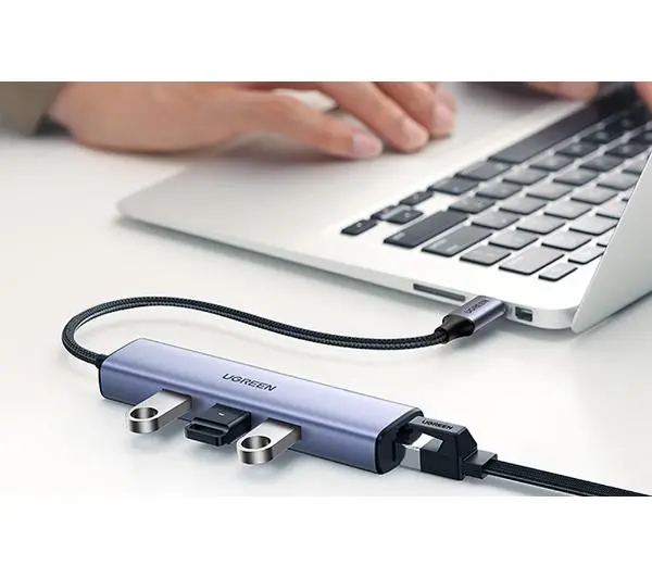 UGREEN CM475 USB-C do 3x USB 3.0, RJ45, USB-C PD  Szary