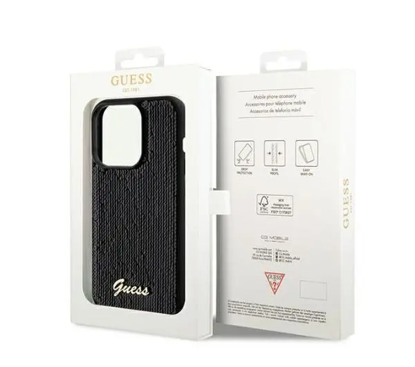 Guess Sequin Script Metal GUHCP14XPSFDGSK do iPhone 14 Pro Max Czarny