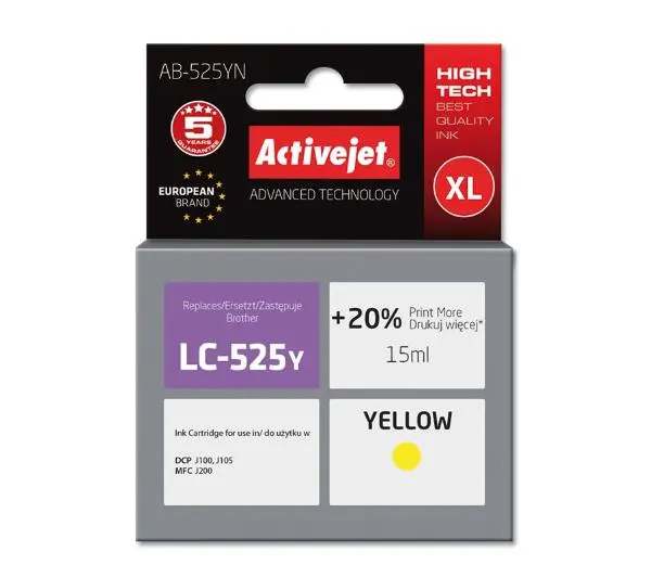 ActiveJet AB-525YN (zamiennik LC525Y) Żółty 15 ml