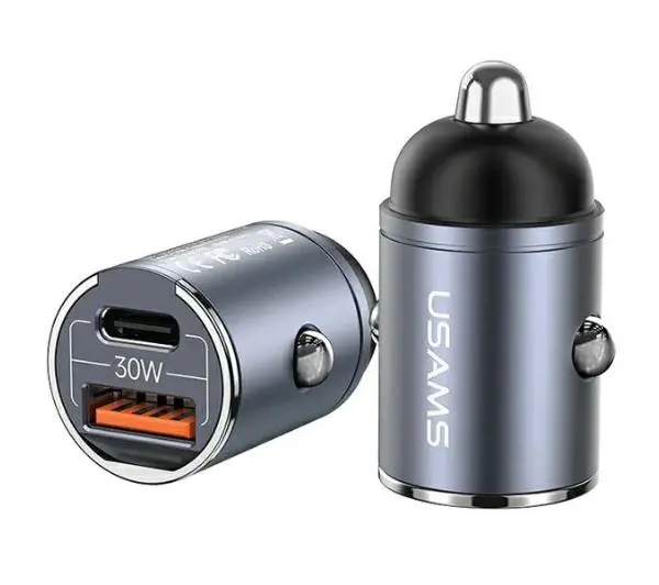 USAMS 1xUSB+1xUSB-C C38 30W PD Fast Charge Stalowy