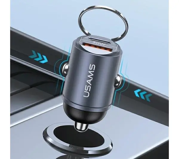 USAMS 1xUSB+1xUSB-C C38 30W PD Fast Charge Stalowy