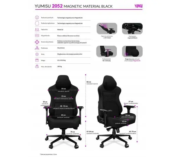 Yumisu 2052 Magnetic Materiał Biurowy do 180kg Tkanina Czarny - Kup na Raty - RRSO 0%