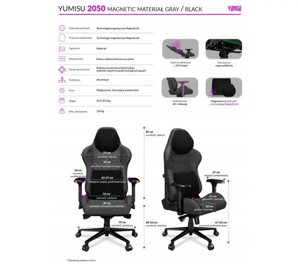 Yumisu 2050 Magnetic Materiał Biurowy do 150kg Tkanina Szaro-czarny - Kup na Raty - RRSO 0%