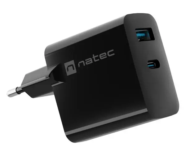 Natec Ribera GaN 1xUSB-A + 1xUSB-C 45W Czarny