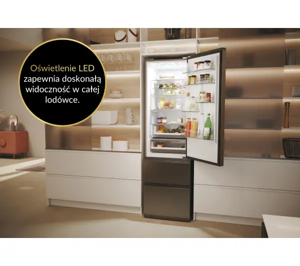 Haier Seria 5 HTW5620ENMP Funkcje AI Pełny No Frost 205cm Komora świeżości Zdalne sterowanie Dark Inox - Kup na Raty - RRSO 0%