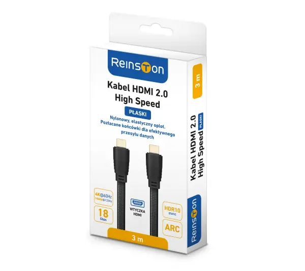Reinston EK042 Płaski HDMI 2.0  3m Czarny