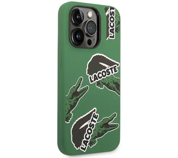 Lacoste Silicone Allover Pattern do iPhone 14 Pro Zielony