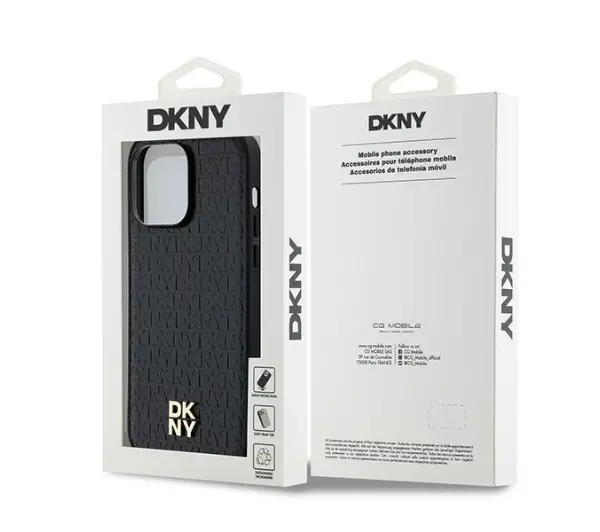 DKNY Hardcase Leather Monogram Pattern Metal Logo MagSafe DKHMP14XPSHRPSK do iPhone 14 Pro Max Czarny