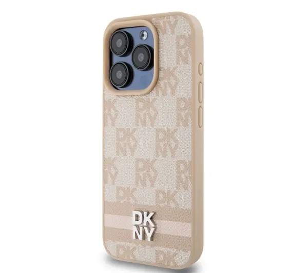 DKNY Leather Checkered Mono Pattern & Printed Stripes do iPhone 15 Pro Max Różowy