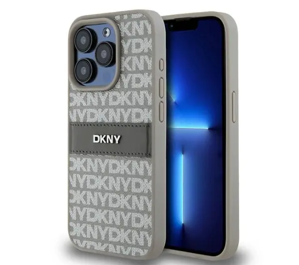 Etui DKNY Leather Mono Stripe & Metal Logo do Apple iPhone 15 Pro Max Beżowy