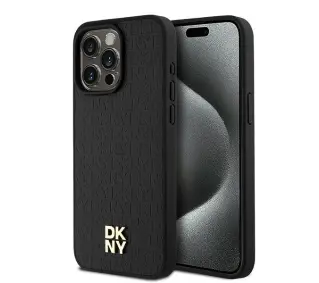 DKNY Leather Monogram Pattern Metal Logo MagSafe do iPhone 15 Pro Max Czarny